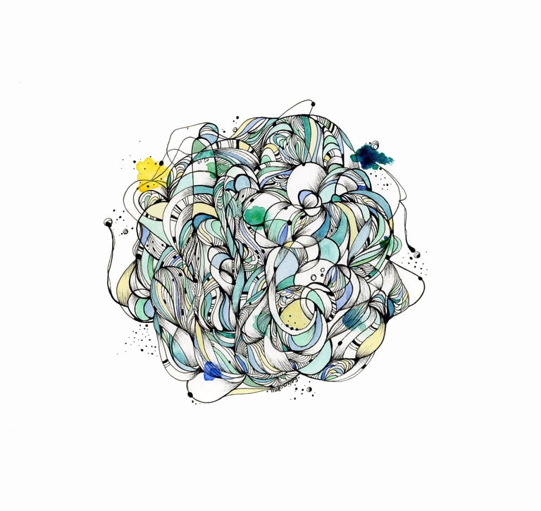 ILLUSTRATION ABSTRAITE géométrique BOULE BLEU VERTE