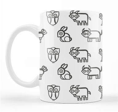 a mug with a pattern of animals on it
