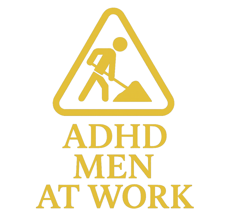 Milton Keynes Adult ADHD Support Group body doubling group, "ADHD MEN AT WORK" sign showing the page
