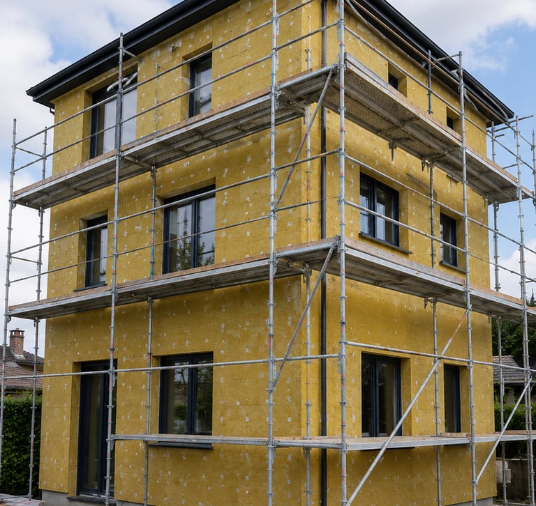 Isolation extérieure d’une maison avec échafaudage complet