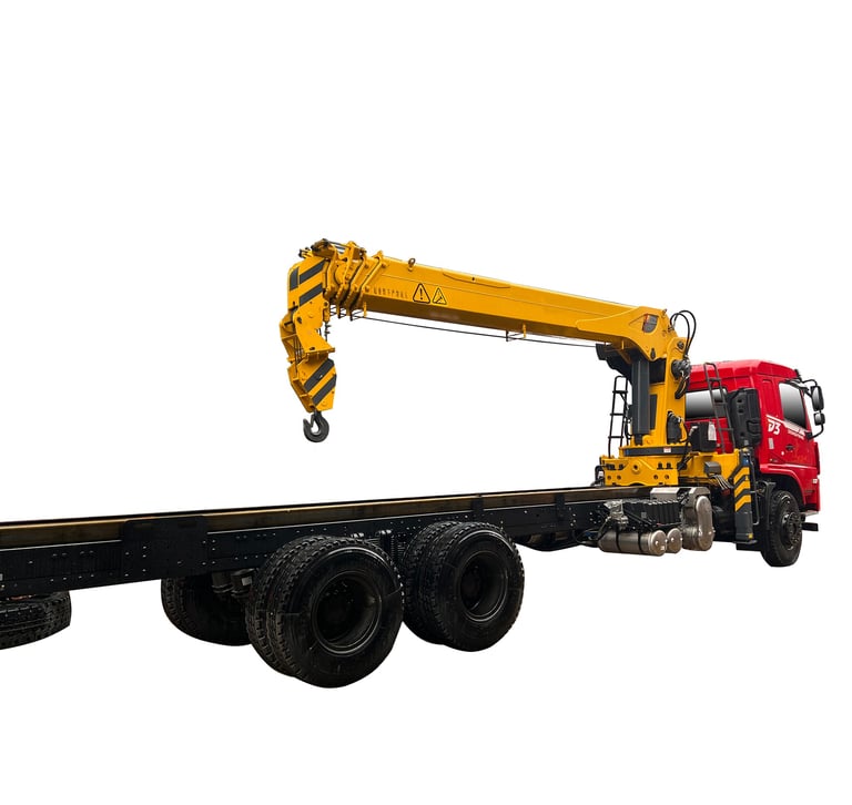 A 14 ton Telescopic Boom Truck Mounted Crane with 5 section arms, displayed on a white background.