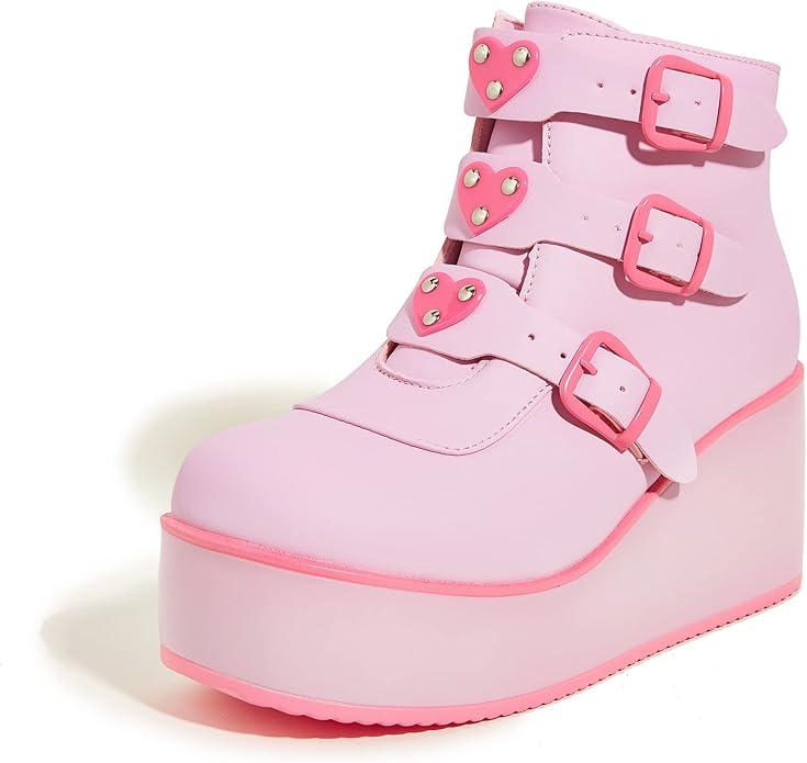 Harajuku Boots : Platform Chunky Ankle Boots - Round Toe & Zipper