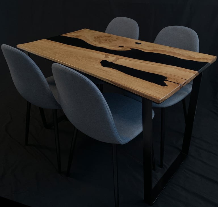 4 Seater Oak Dining Table angle view with chairs