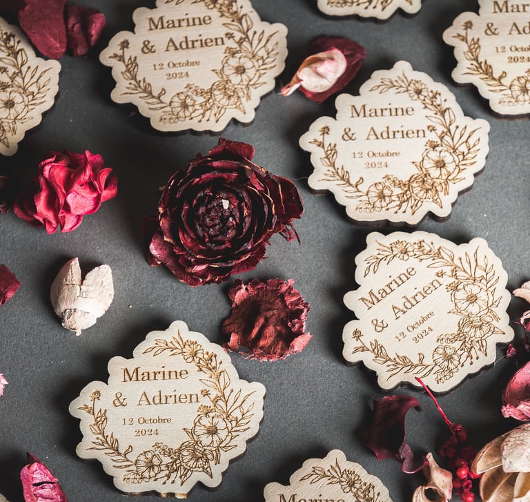 Aimants cadeaux de bienvenue mariage Save the date mariage en bois