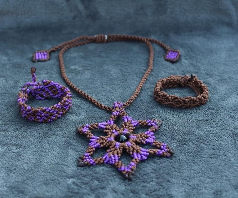 Conjunto de joyería de macramé que incluye un collar con colgante de estrella y pulceras a juego  