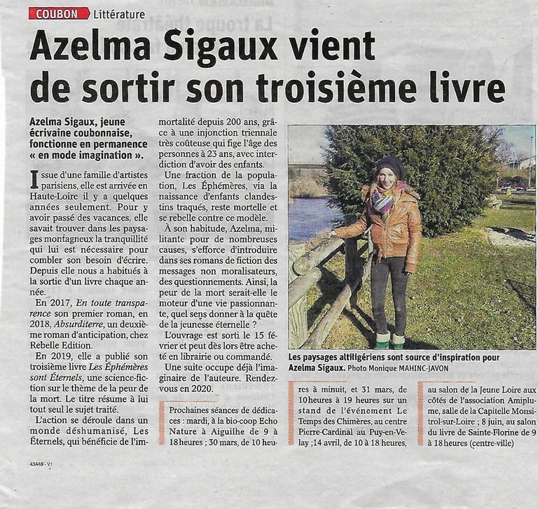 article la tribune le progrès livre les éphémères sont éternels azelma sigaux