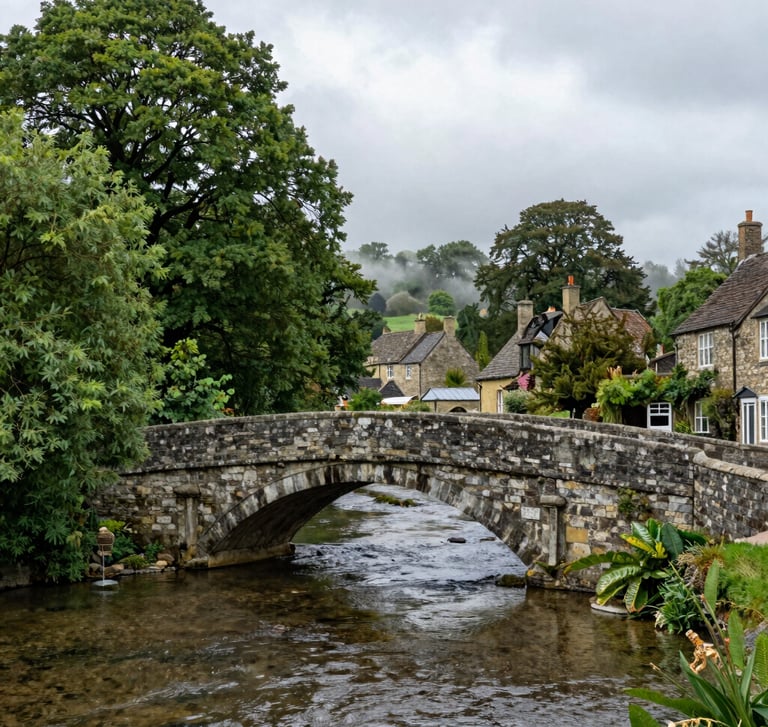 a a yorkshire stone bridge going over a fairly high small river