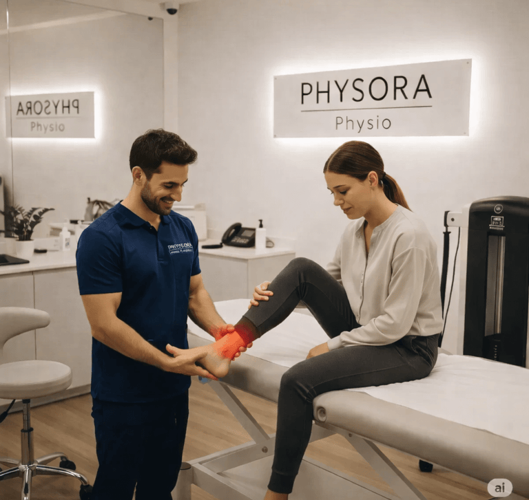 Physiotherapist providing ankle pain relief through manual therapy and rehabilitation