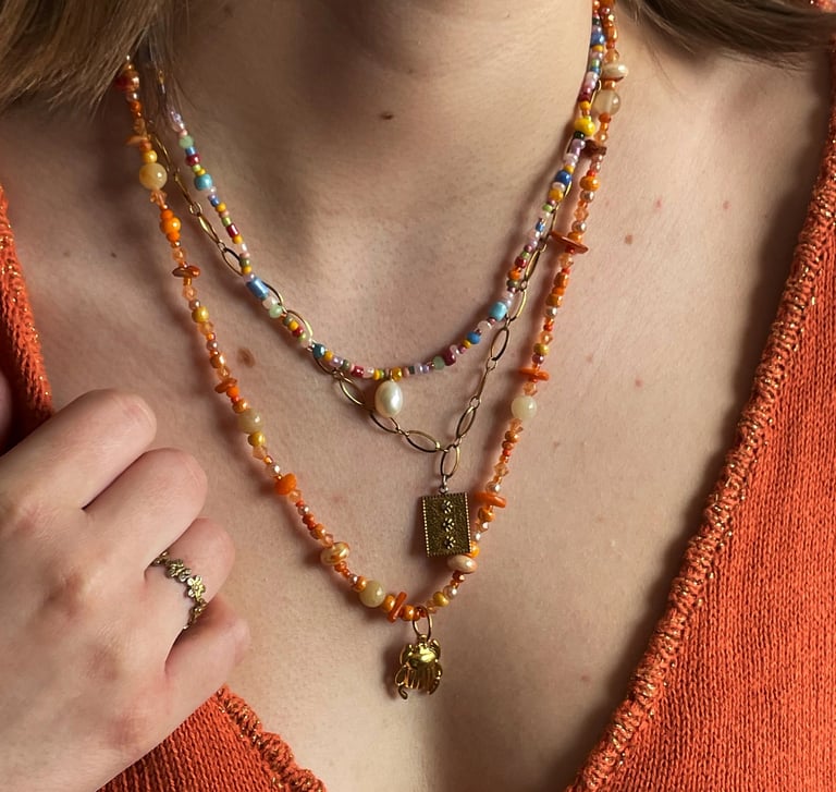 Collier perlé orange fait main – Ysalie
