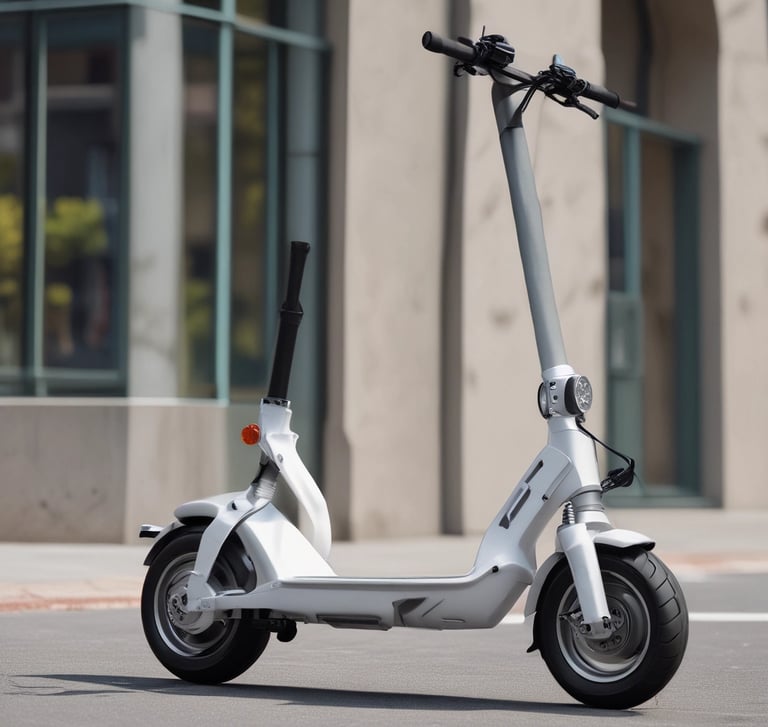 A high-end electric scooter showcased in a stylish setting.