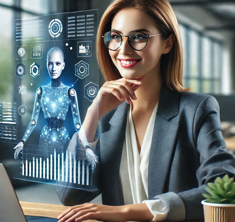 A woman looking at AI automation software that is helping her work
