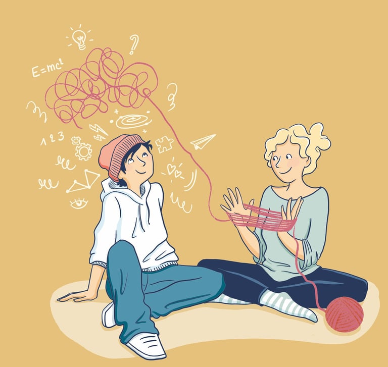 a High Potential teen and his mum sitting on the floor