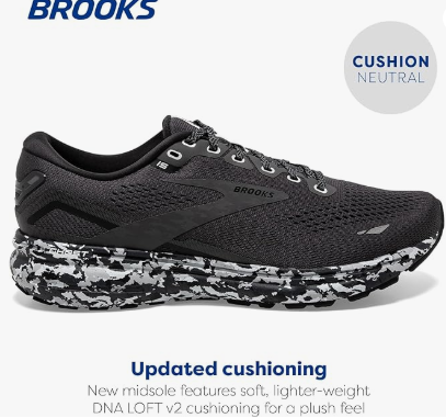 a black and white brooks ghost 15 running shoes