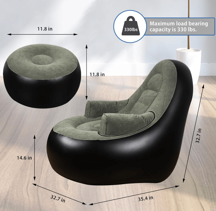 an inflatable chair with a footrest
