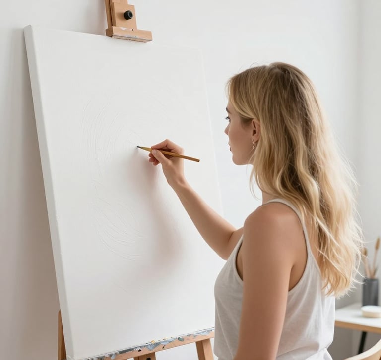 Artist hands applying layered plaster texture to canvas in Ottawa art studio.