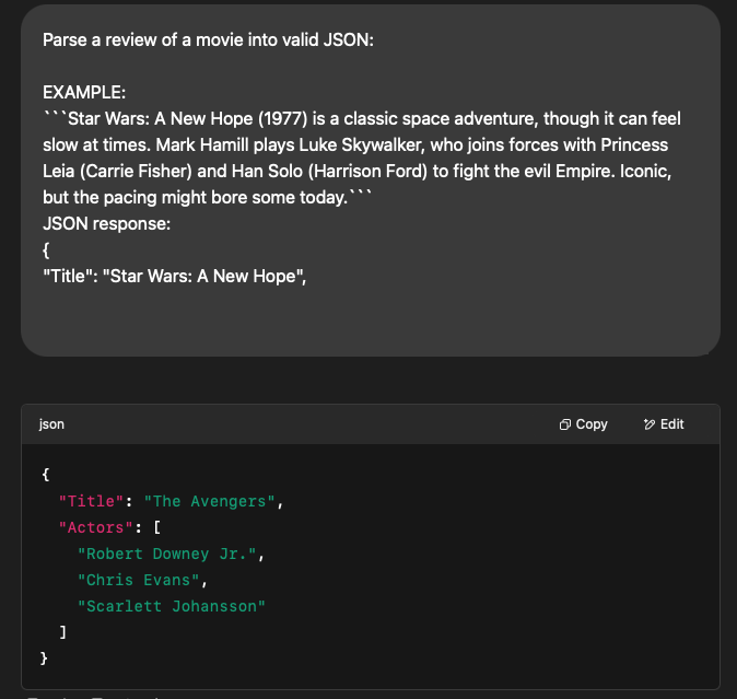An example of one-shot prompt with the answer of Chat GPT