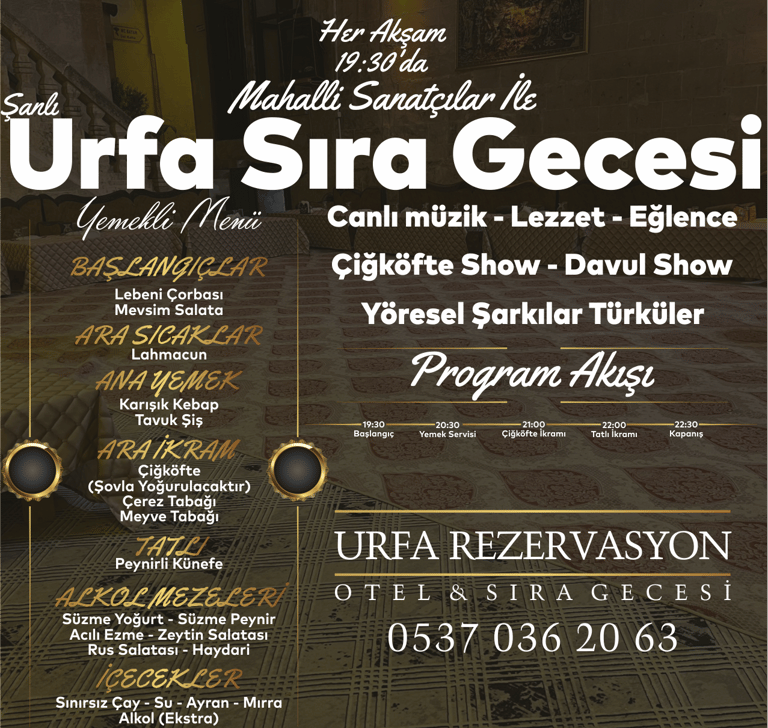Urfa Sıra Gecesi Yemekli Menü