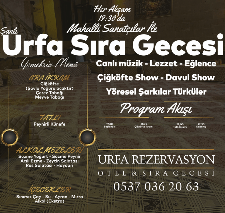 Urfa Sıra Gecesi Yemeksiz Menü