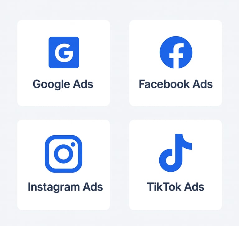 a group of logos including tiktok ads meta ads google ads