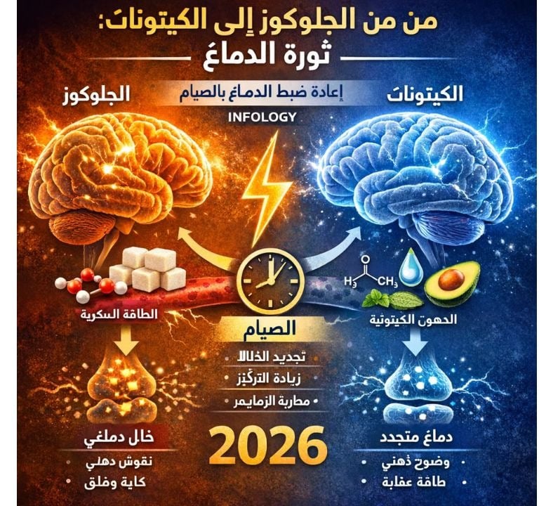 🧠 من الجلوكوز إلى الكيتونات  ثورة الدماغ إعادة ضبط الدماغ بالصيام 2026 