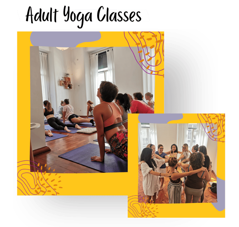 Martina leading a group vinyasa yoga class. A partner yoga connection exercises in Lisbon.