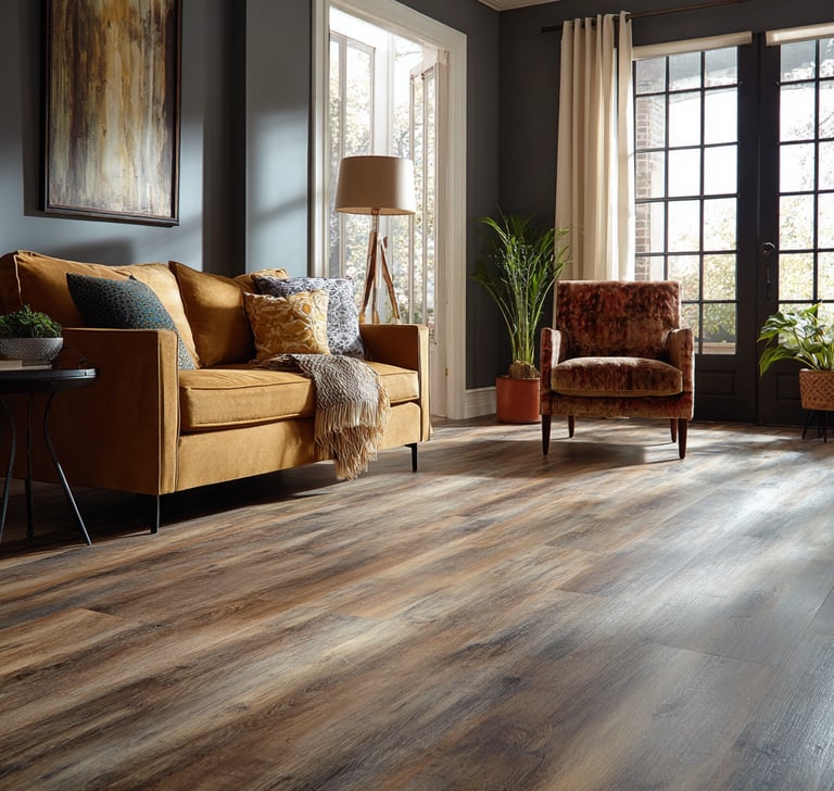 a beautiful Living room with Vinyl Plank flooring installed by Next Floors