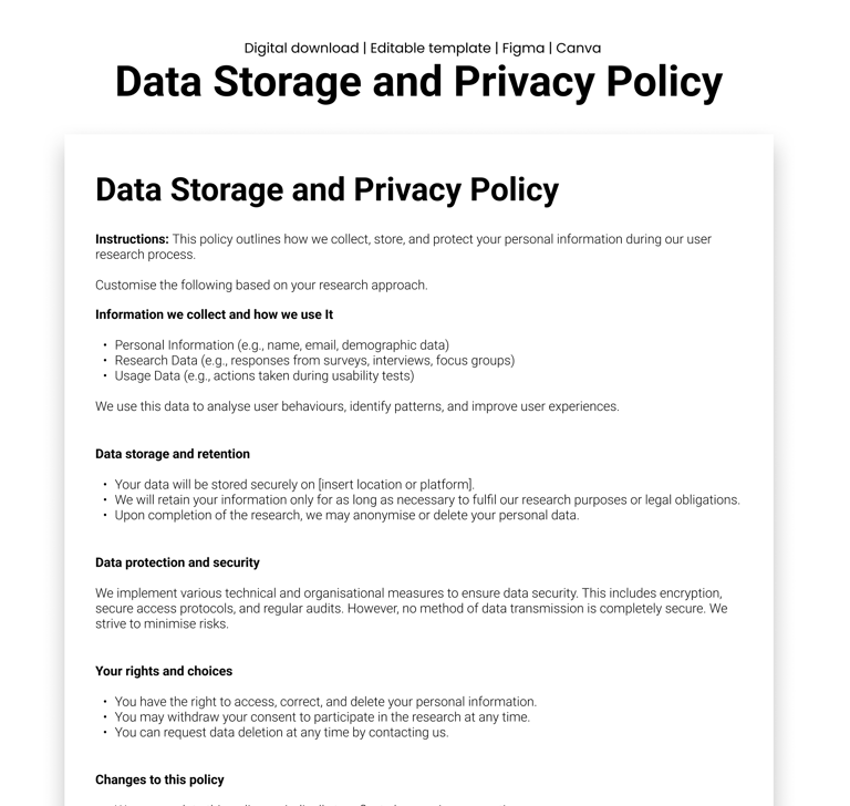 Data storage and privacy policy mockup
