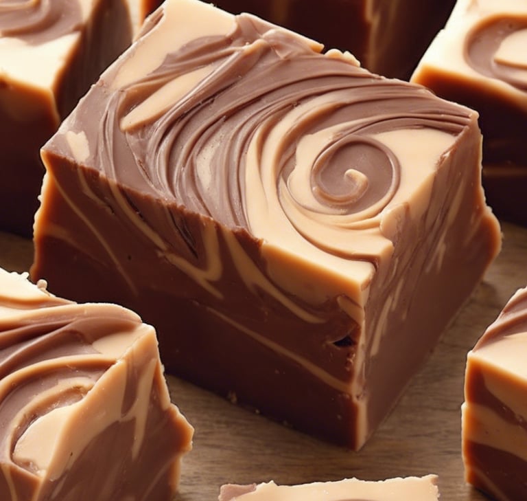 a stack of candy bars sitting on top of a wooden table