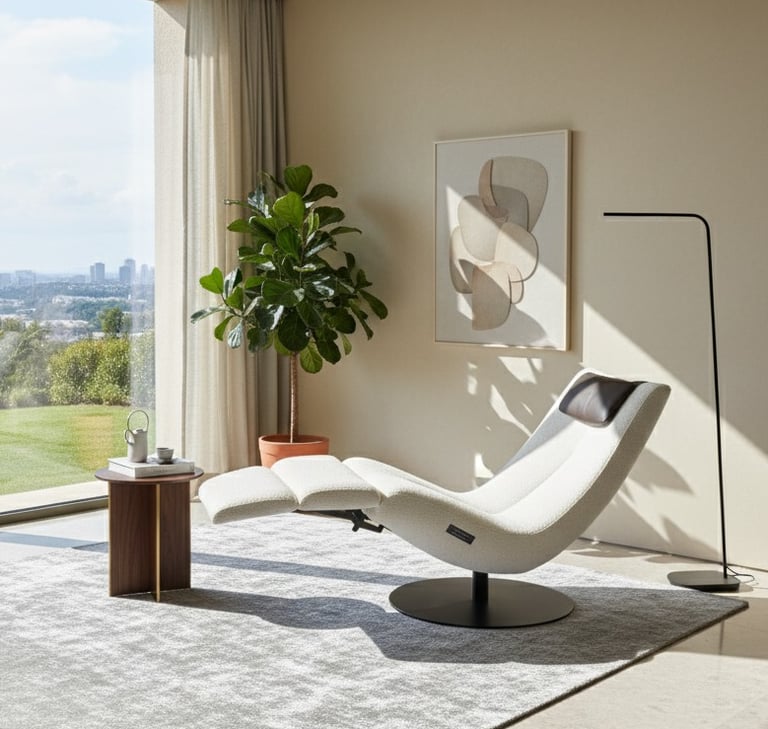 design and engineering-Chaise Longue with concealed reclining mechanism. Sculptural,high-performance