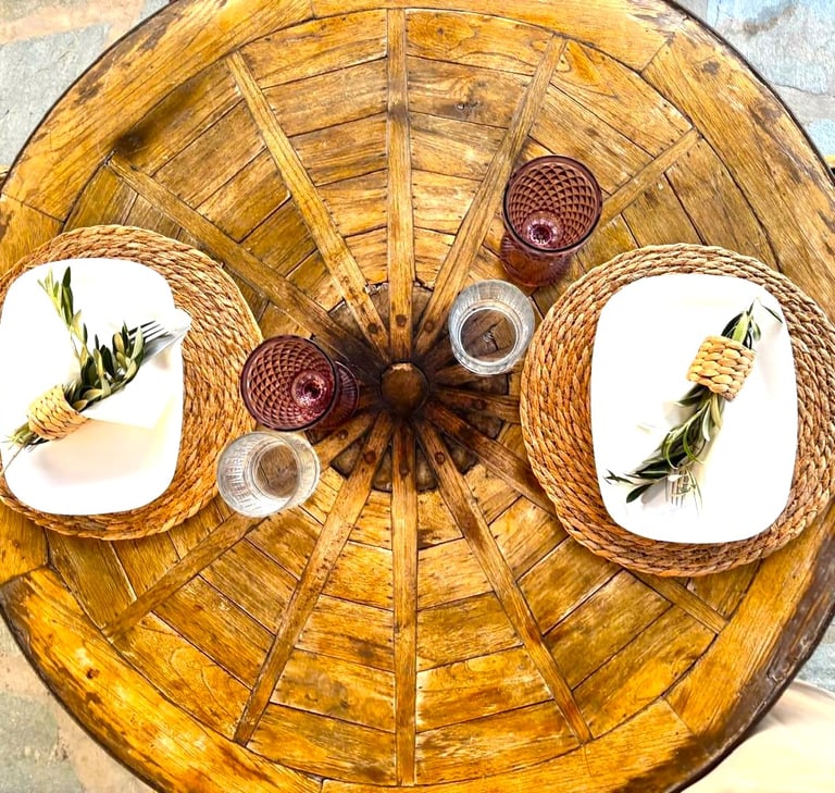 Table prepared for dinner by the team of Villa Eats private services at a villa in Naxos