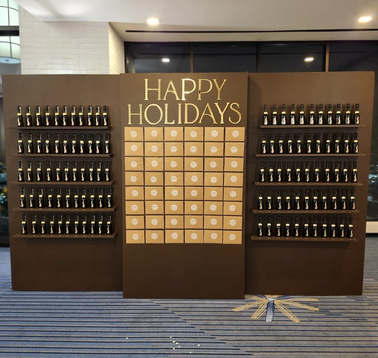 a display case with a display of bottles of wine