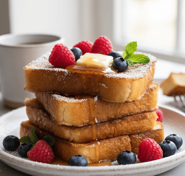 Daily Bread French toast served warm with syrup and butter, a simple comforting family breakfast