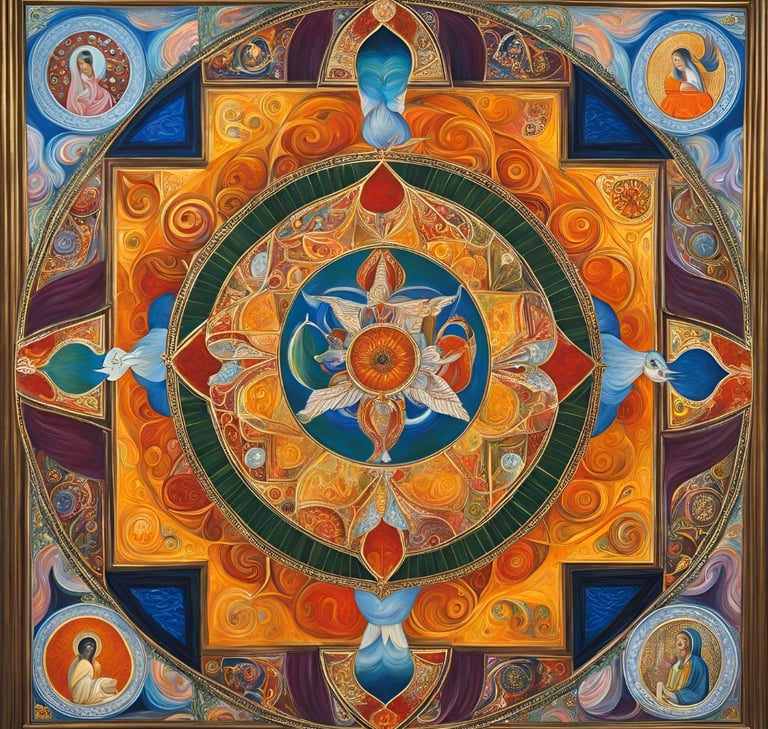 sorte de mandala symbolisant le rapport entre l'homme, la nature et la spiritualité