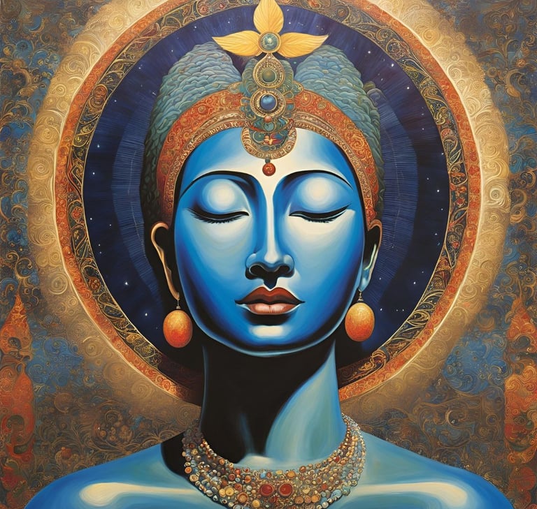 visage de femme bleu style indien représentant la spiritualité