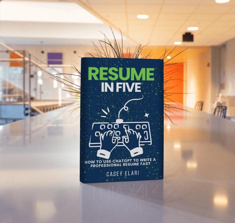 a book cover of resume in a library