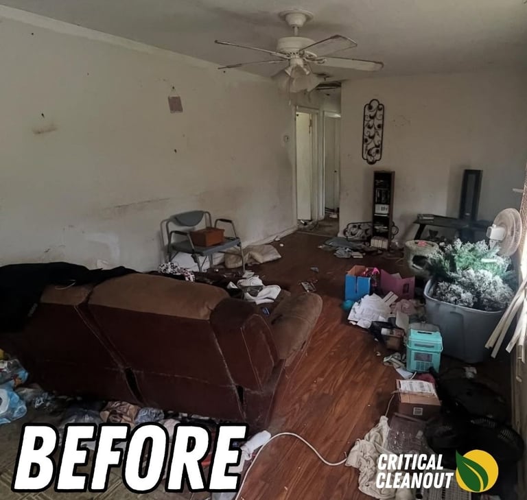 Before: Cluttered Metro Detroit home interior before property clean-out and junk removal service.