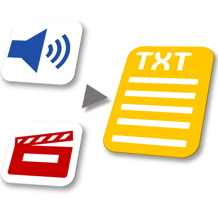 Aundio, Video and Text Document icons that represent transcription services