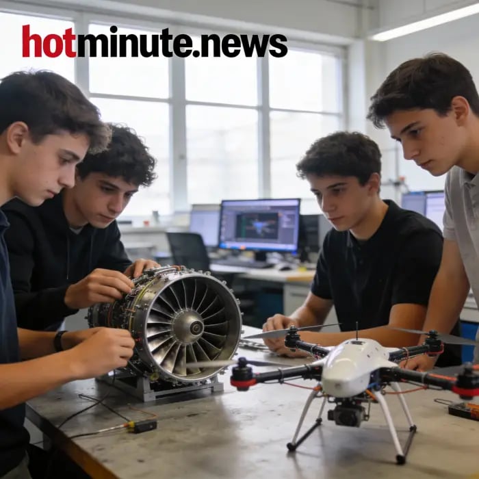 Studenti dell'ITS di Forlì analizzano un motore aeronautico in un laboratorio di ricerca tecnologica