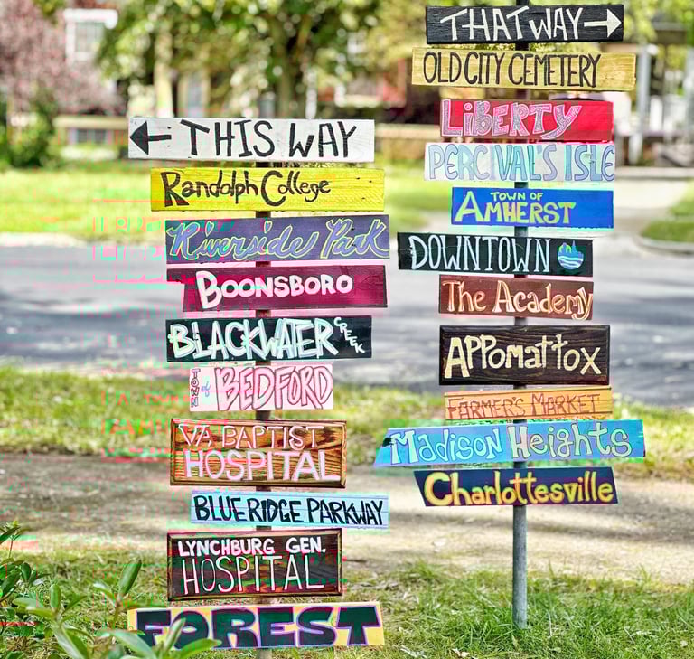 signs pointing to destinations in central viriginia from 2123 Rivermont
