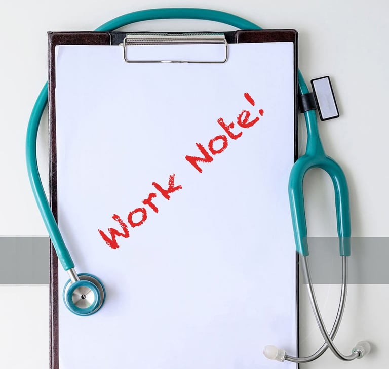 Sick note, Work note, Doctors Note, Sick Work. Flu, COVID, Strep throat.