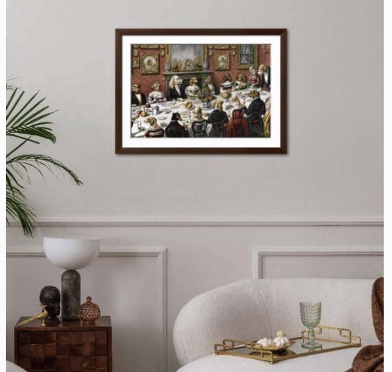 Art.com Formal Dinner Party for Dogs, 1893 Framed Art