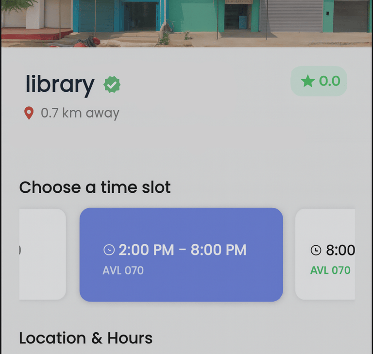 a phone screen showing a library on LibraryBook how to select your slot time 