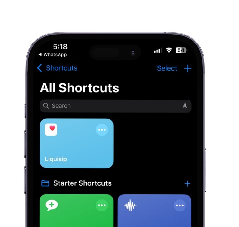 smart water bottle, Liquisip shortcuts app