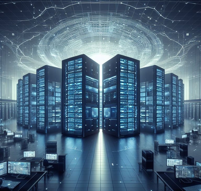 a large group of servers in a server room