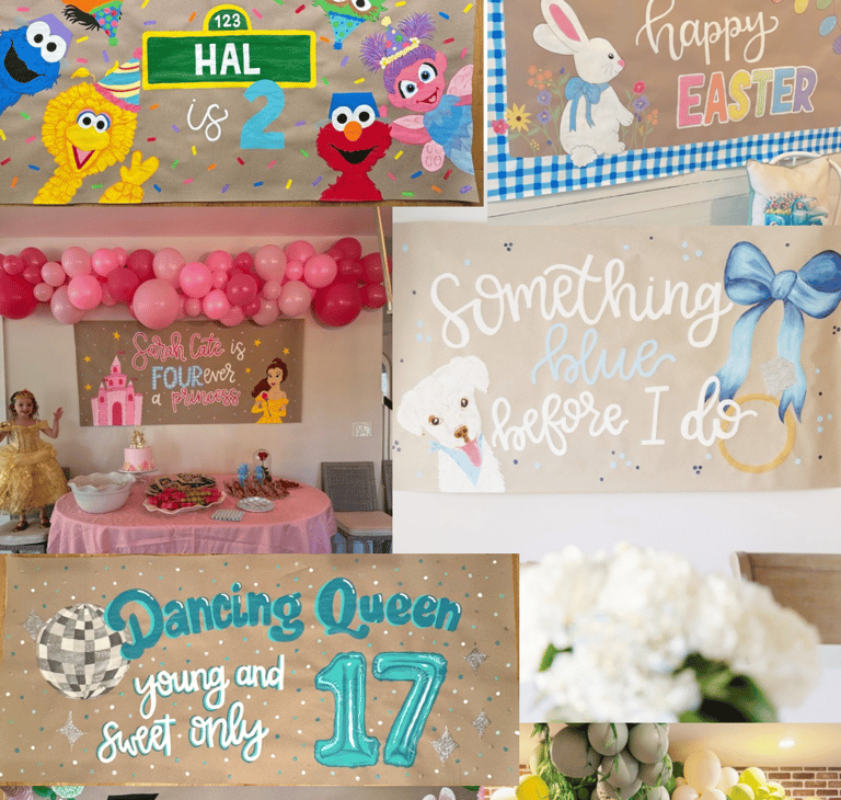 hand-painted banner, birthday banner, bridal shower banner, princess banner, holiday sign