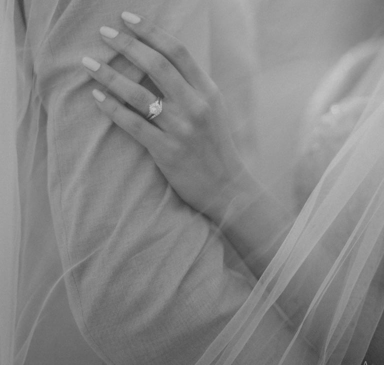 a bride and grooms wedding ring on their wedding day
