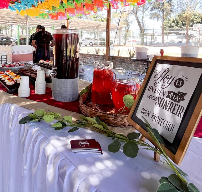 a table with a table cloth covered with a table cloth