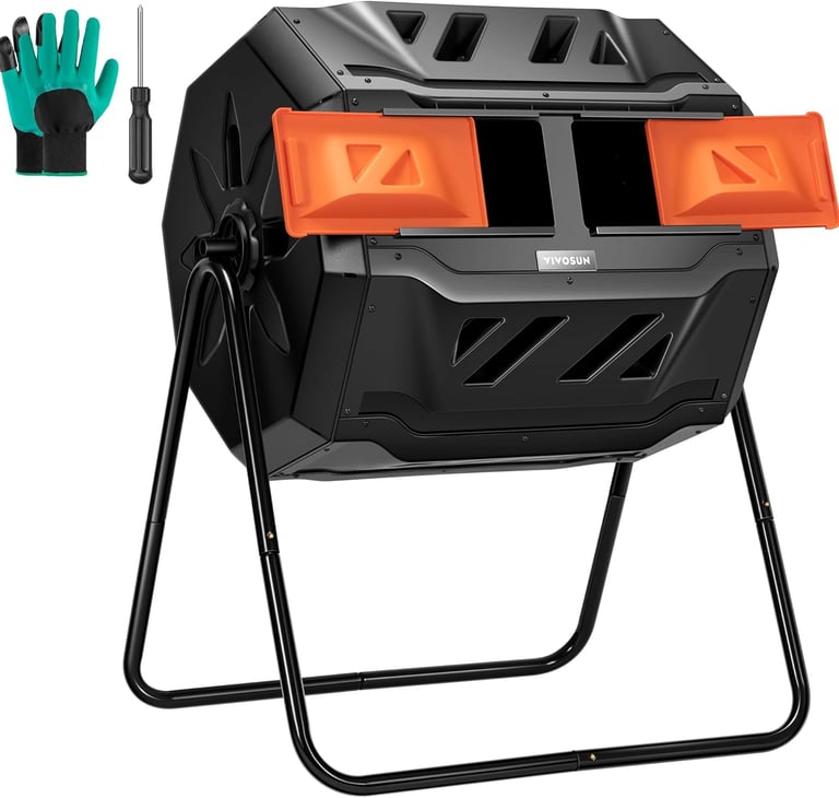 Outdoor Tumbling Composter Dual Rotating Batch Compost Bin