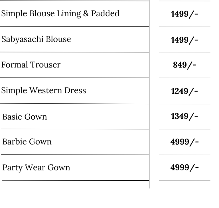 Ladies Tailoring Price