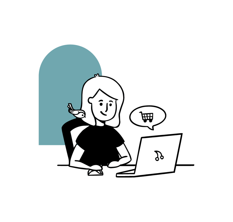 Ilustración de una persona comprando online, simbolizando la tranquilidad y el disfrute de los espacios creados po